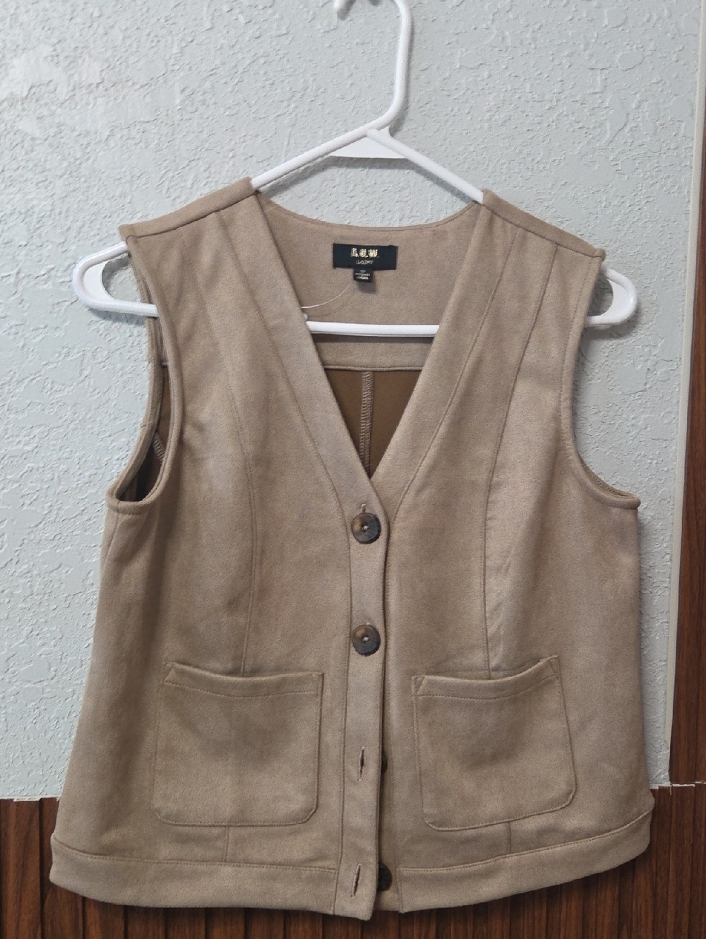 AUW Tan Suede-Look Sleeveless Pea Coat Vest